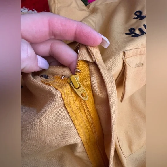 70s Vintage Yellow Cotton Blend Boiler Suit w Chainstitch Detailing Sz M-L - Picture 10 of 15